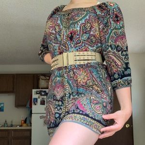 Multicolor long sleeve short summer dress w/ belt